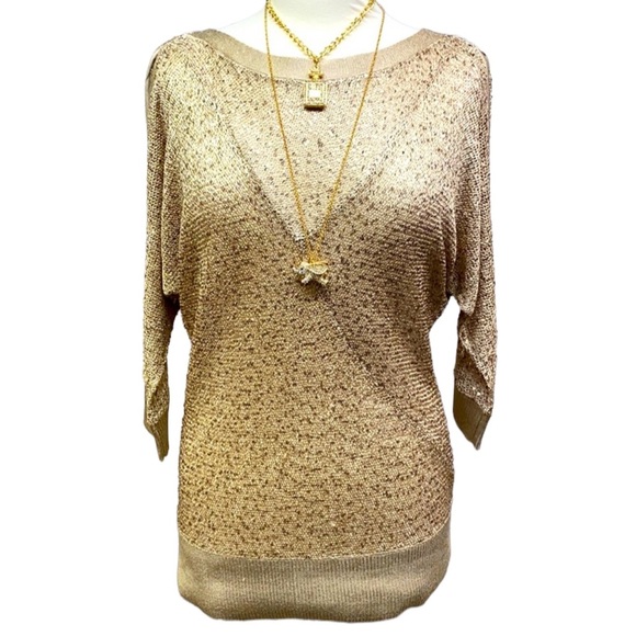 Cache Golden Tan Sequins Blouse - Picture 1 of 4